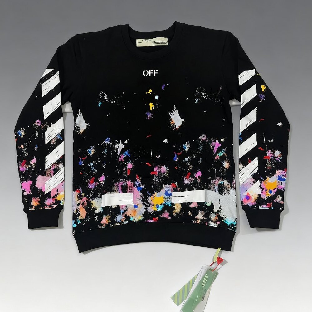 New Off-White White Print And Black Crewneck Sweatshirt